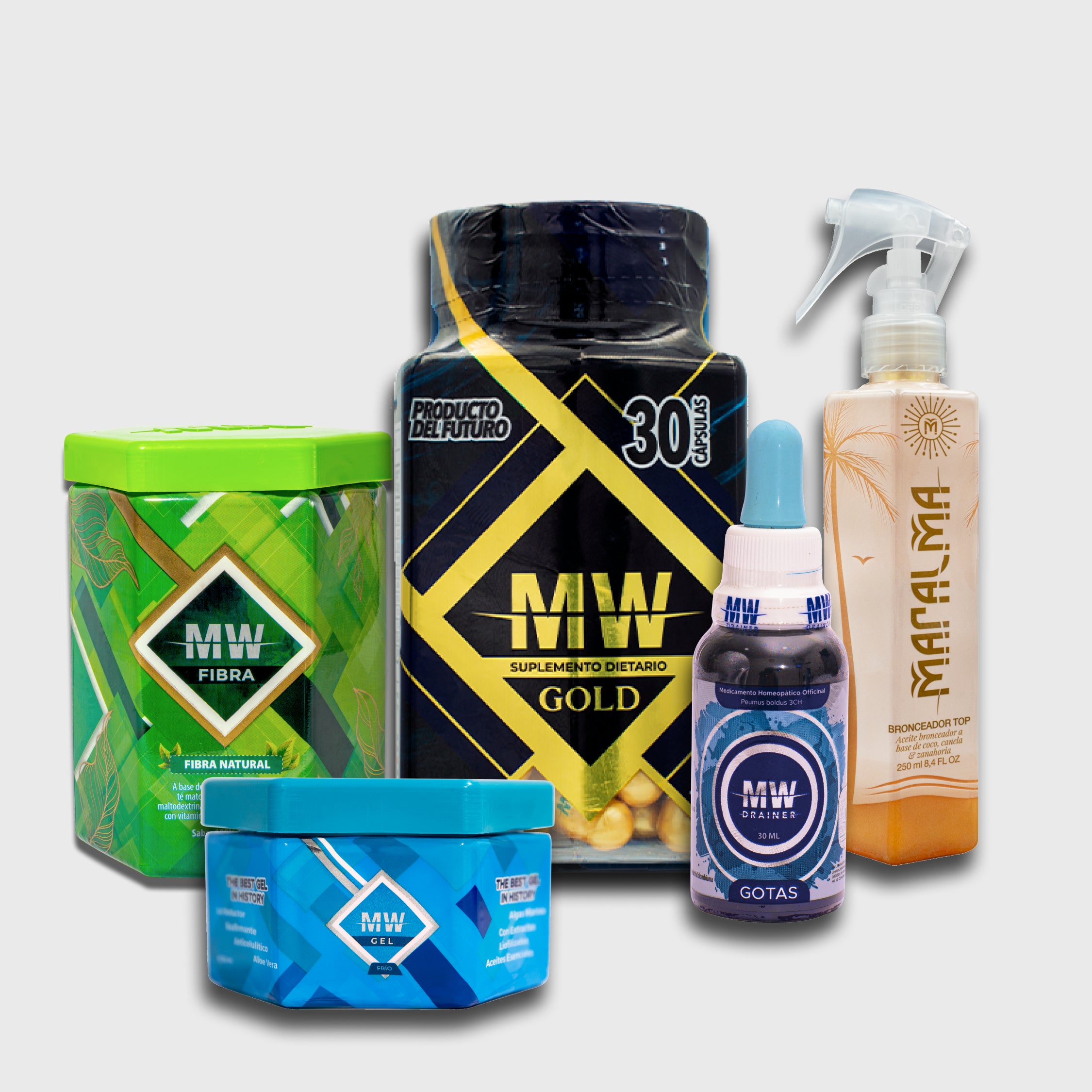 COMPLETE PACK: MW GOLD + MW DRAINER + MW COLD GEL + MW FIBER + MARALMA (Copia)